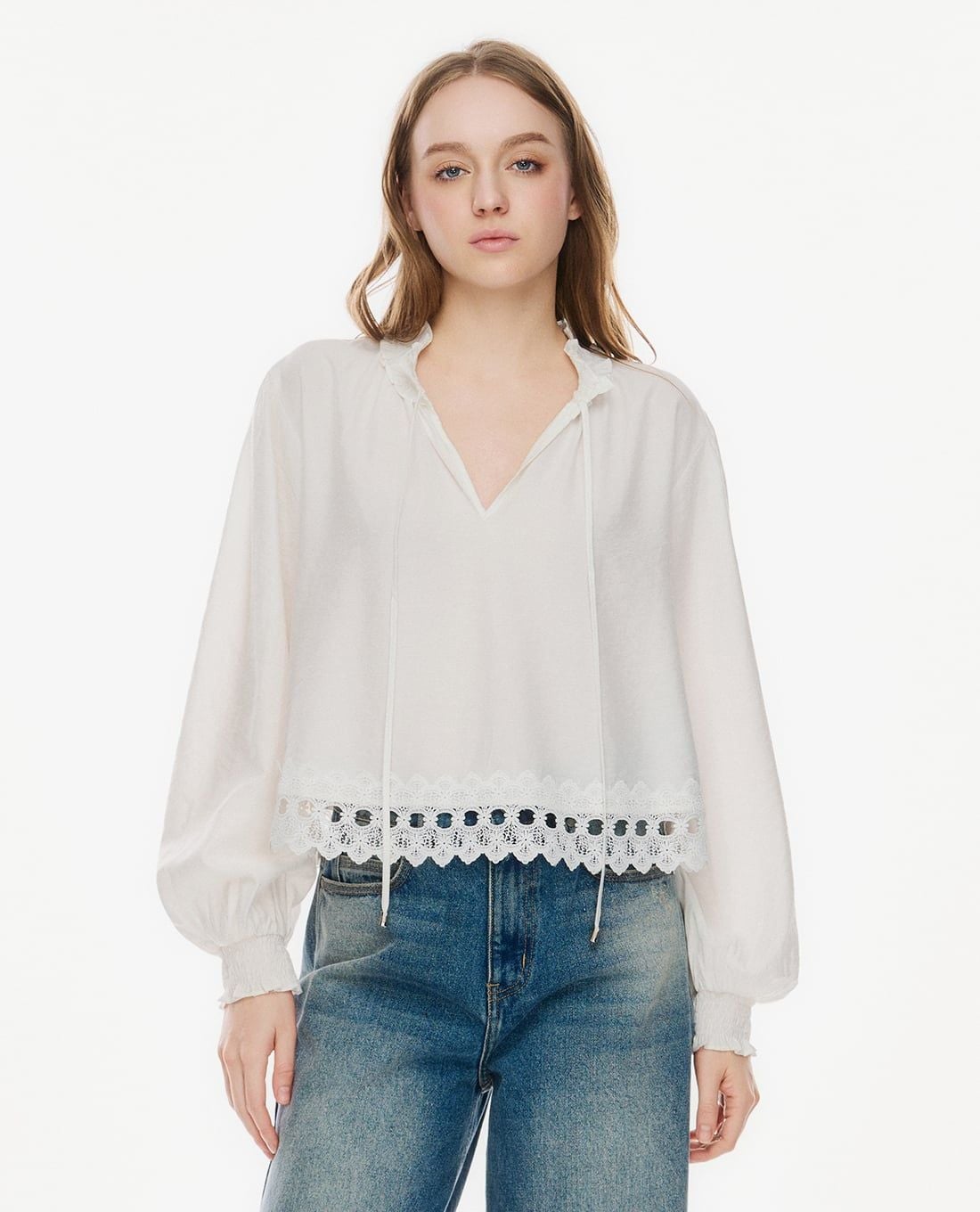Celinea Beige Lace Detail Blouse