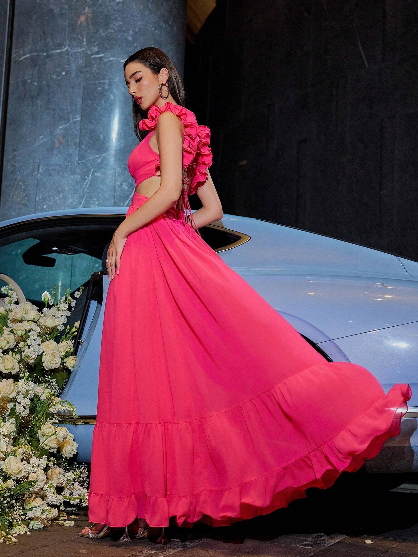 Blooming Backless Chiffon Dress