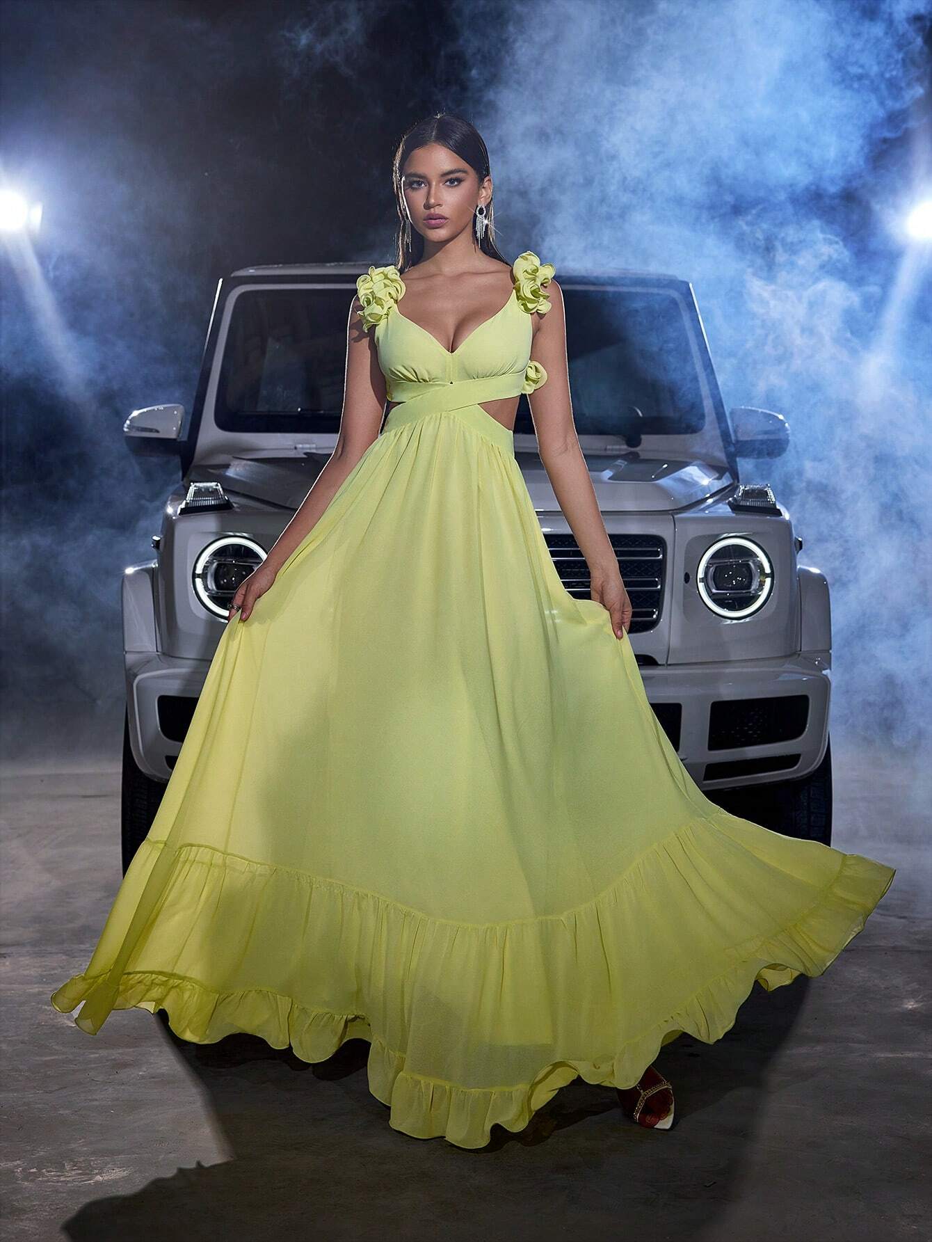 Blooming Backless Chiffon Dress