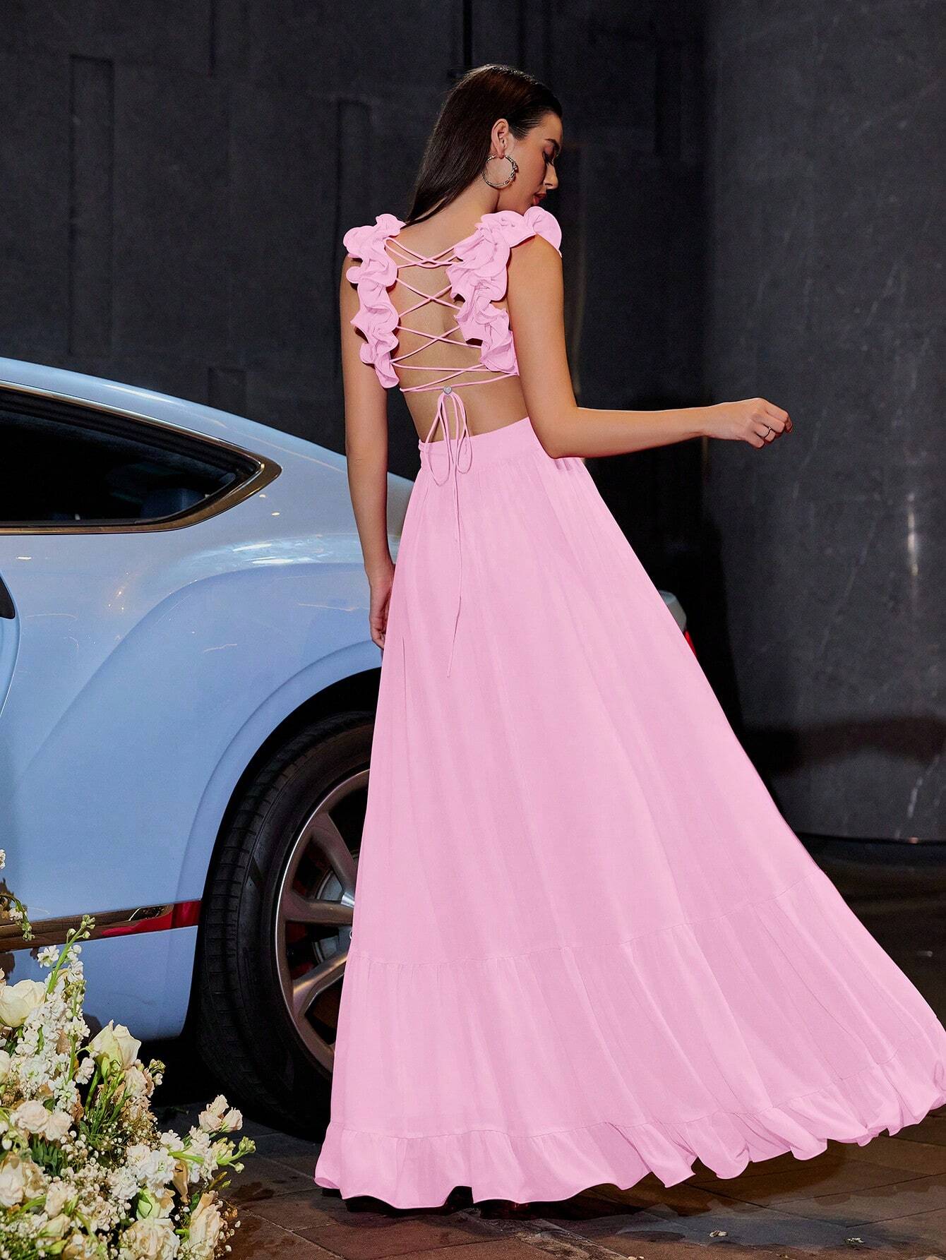 Blooming Backless Chiffon Dress