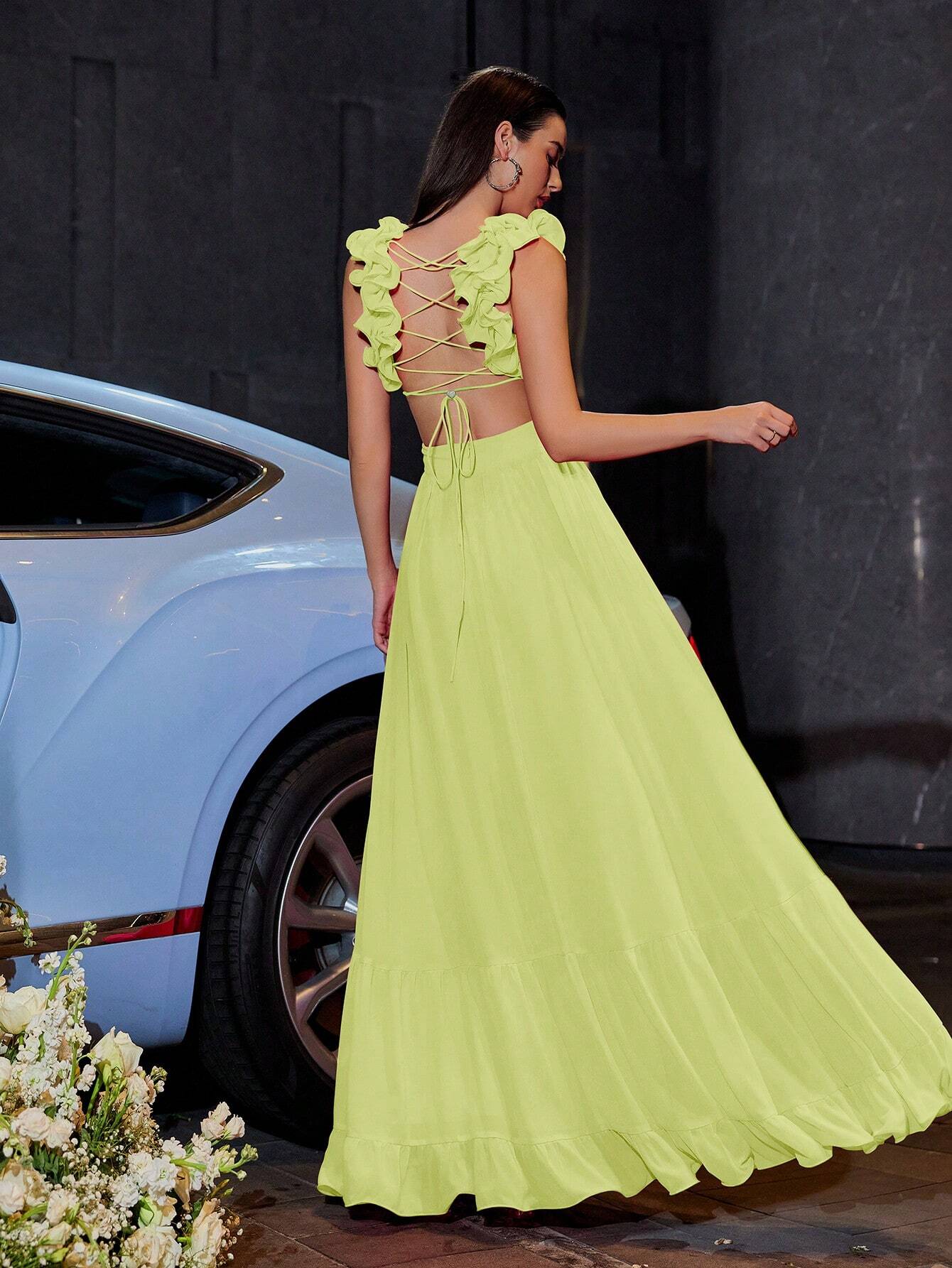 Blooming Backless Chiffon Dress