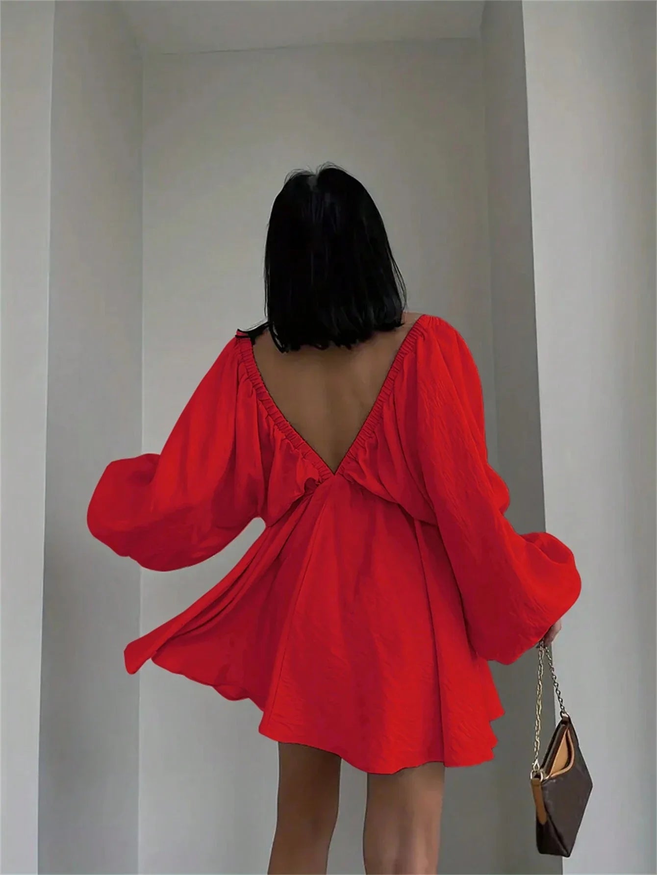 Lantern Sleeve Swing Dress
