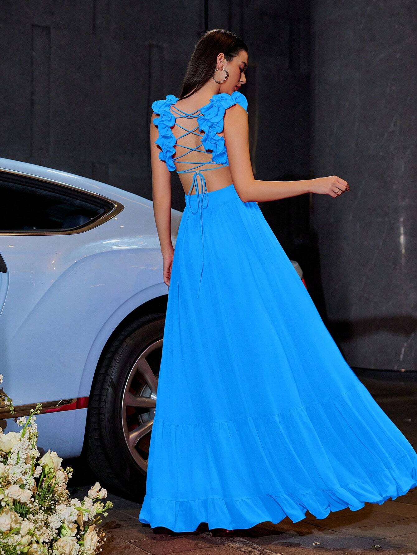 Blooming Backless Chiffon Dress