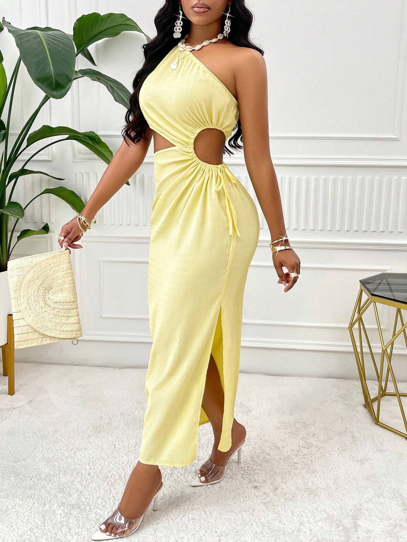 Hollow-Out Drawstring Waist Dress