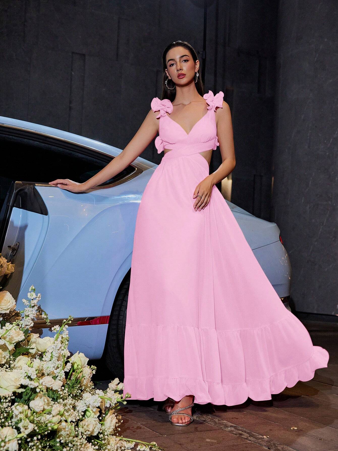Blooming Backless Chiffon Dress