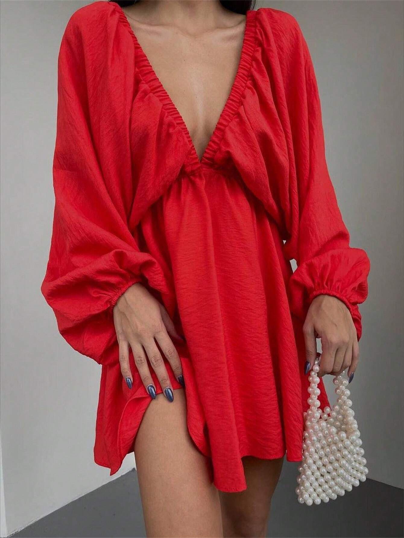 Lantern Sleeve Swing Dress