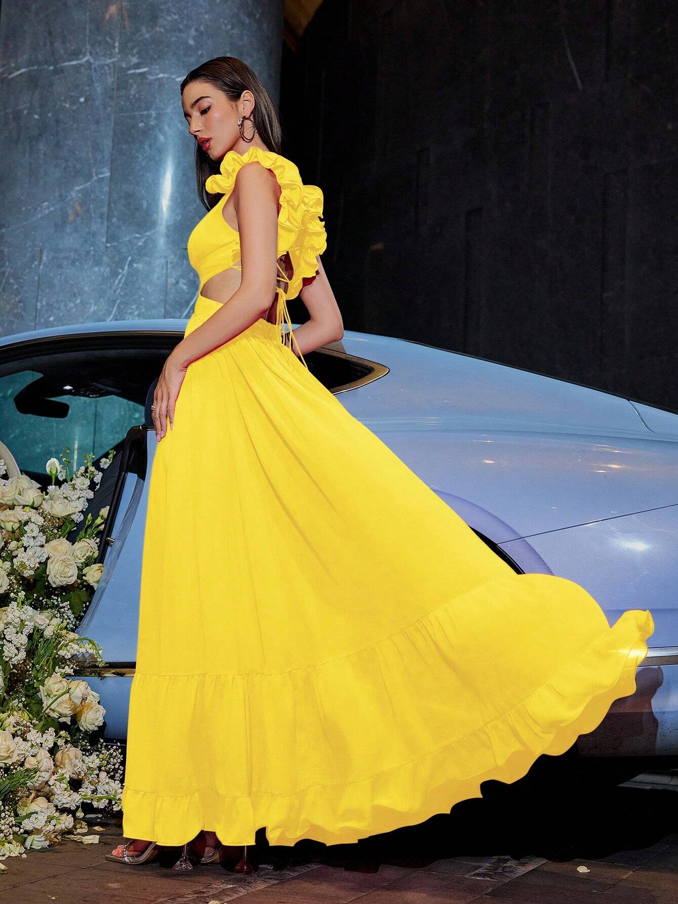 Blooming Backless Chiffon Dress