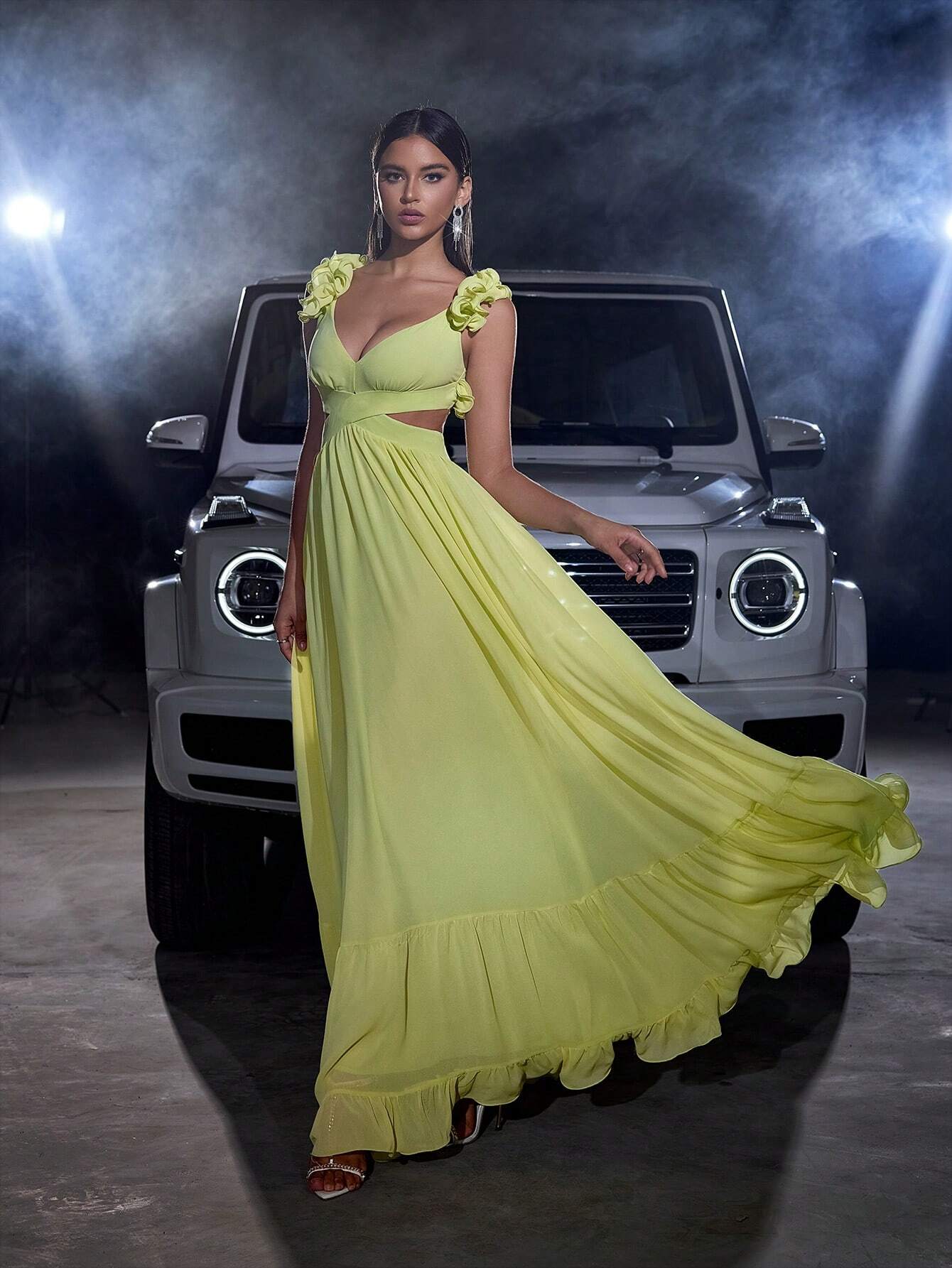 Blooming Backless Chiffon Dress