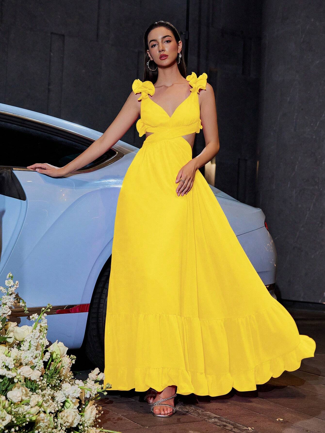 Blooming Backless Chiffon Dress