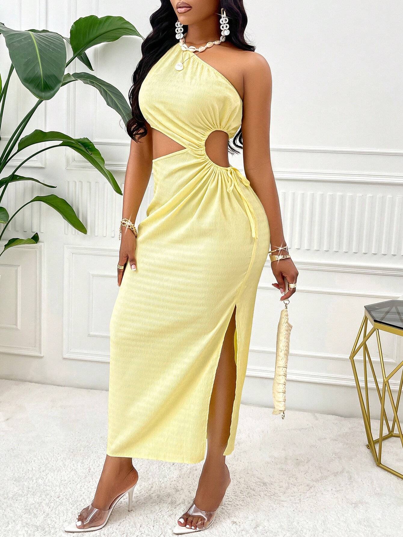 Hollow-Out Drawstring Waist Dress