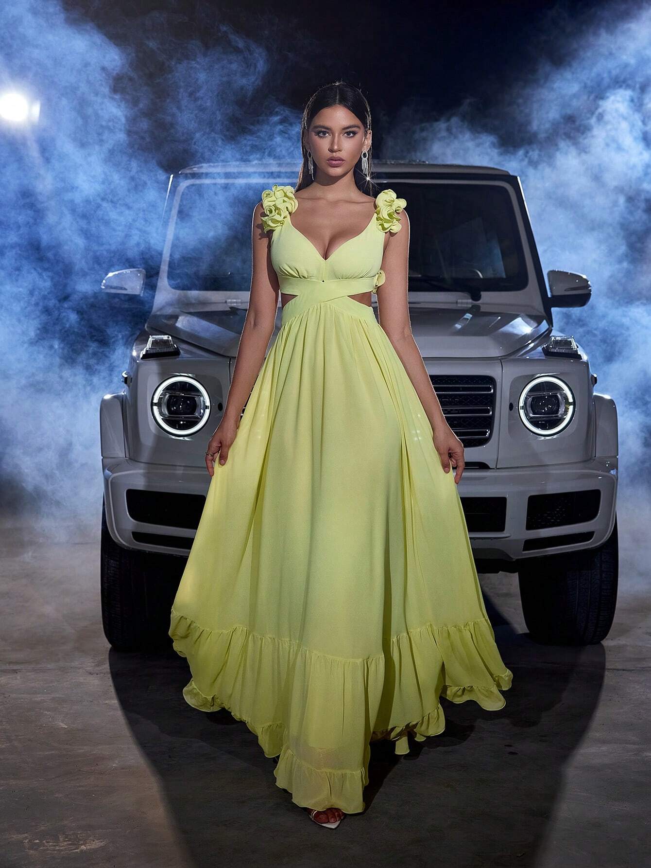 Blooming Backless Chiffon Dress