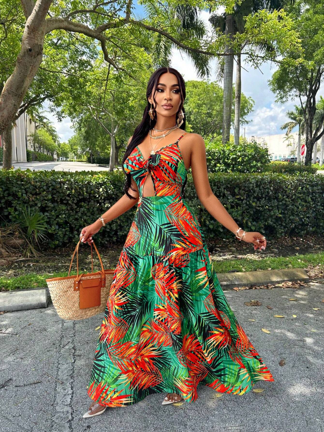 Vacation-Ready Tropical Print Dress