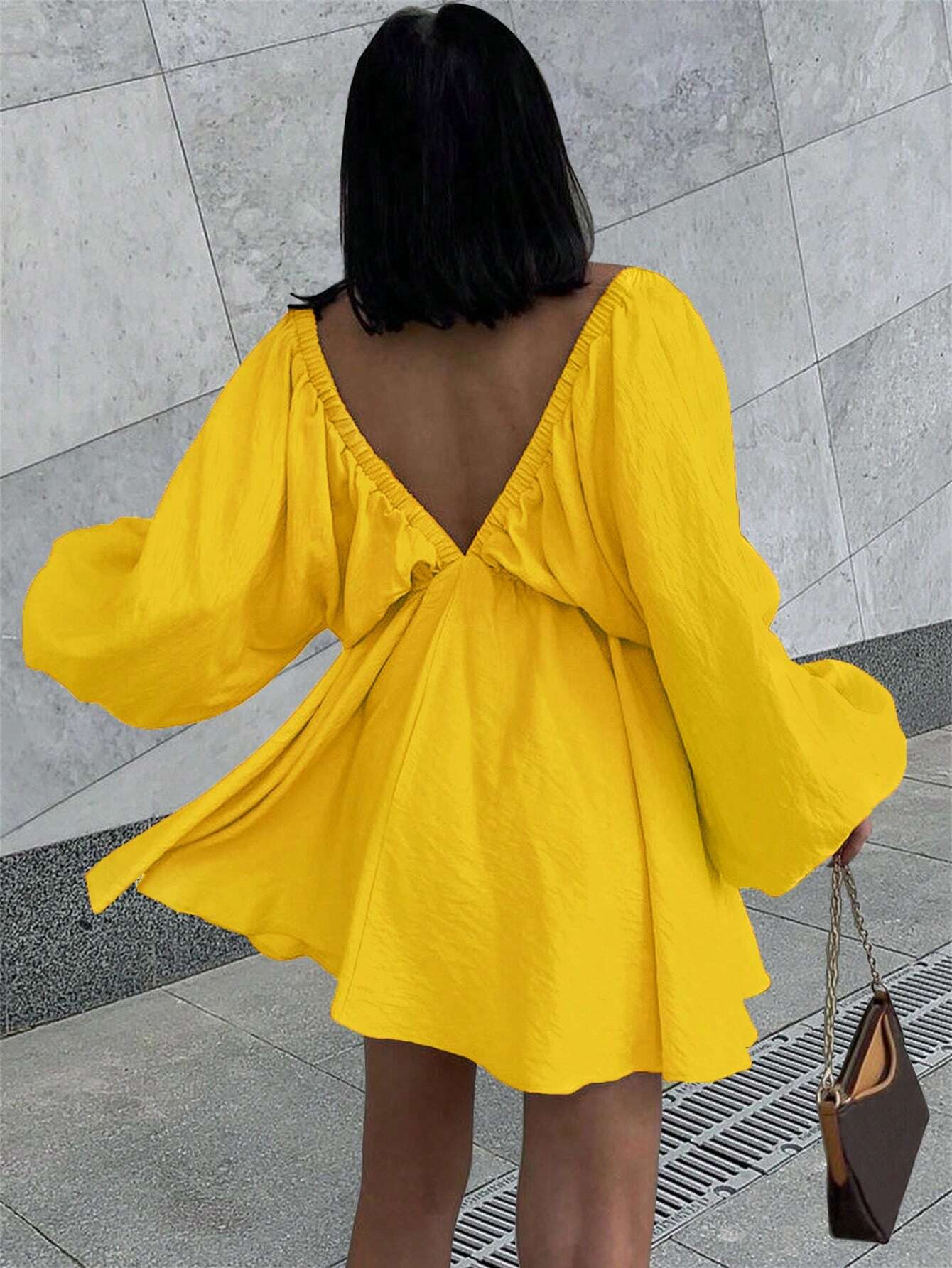 Lantern Sleeve Swing Dress