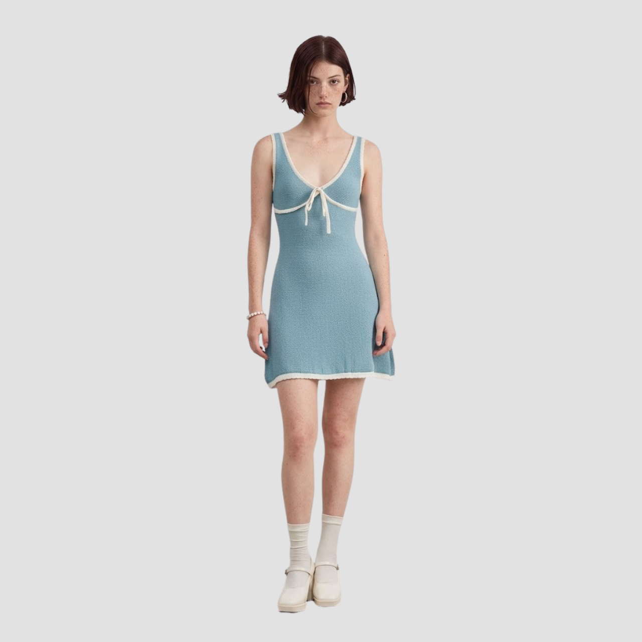 Light Blue Textured Sleeveless A-Line Dress