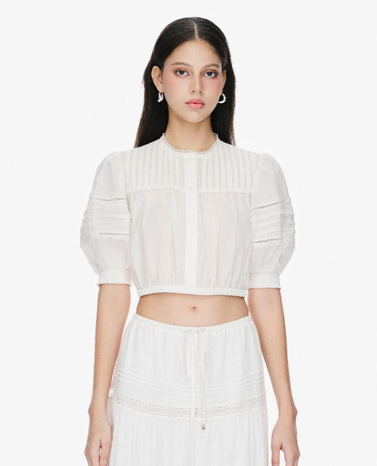 Vera & Co Beige Printed Puff Sleeve Blouse