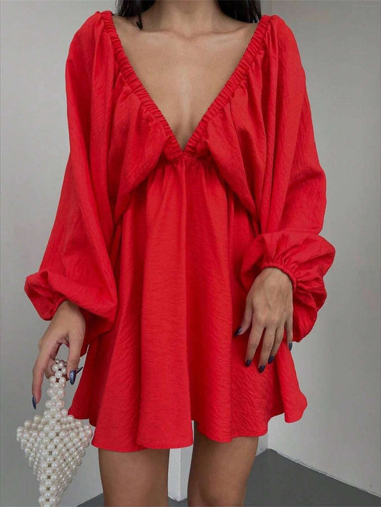 Lantern Sleeve Swing Dress