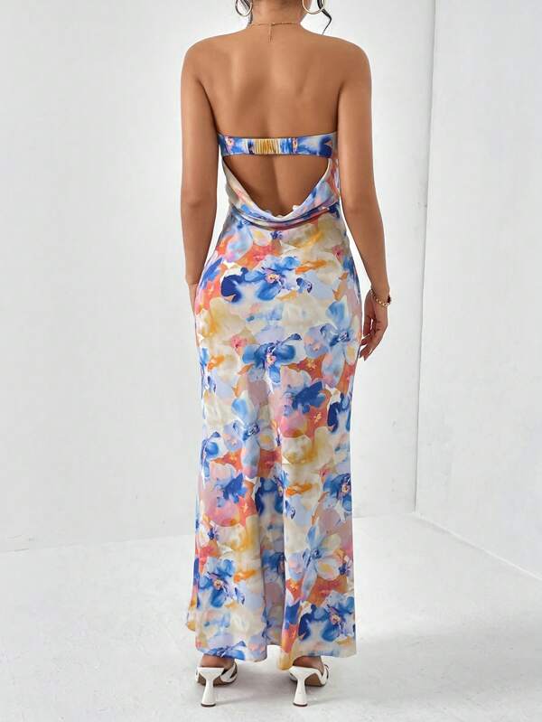 Floral Elegance Draped Tube Dress