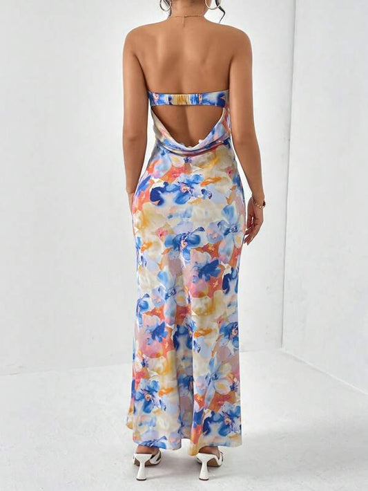 Floral Elegance Draped Tube Dress