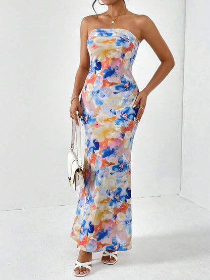 Floral Elegance Draped Tube Dress