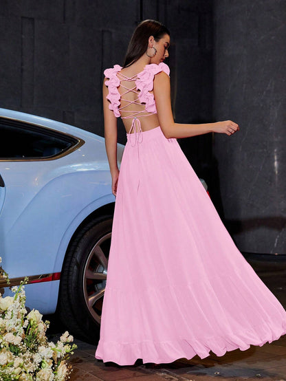 Blooming Backless Chiffon Dress