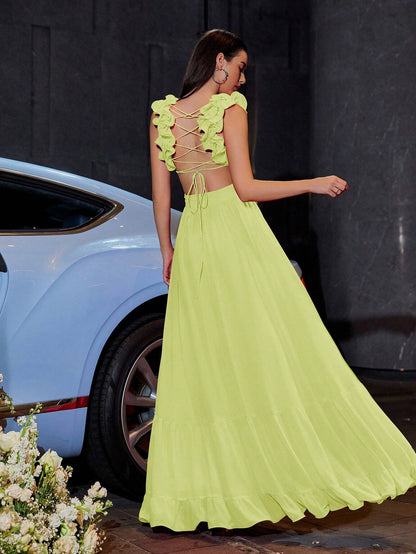 Blooming Backless Chiffon Dress