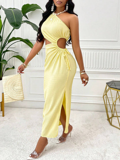 Hollow-Out Drawstring Waist Dress