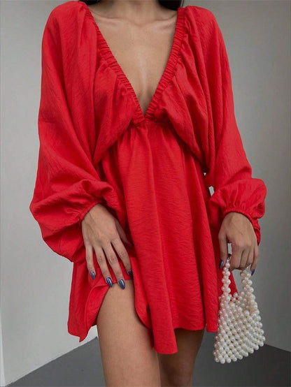 Lantern Sleeve Swing Dress