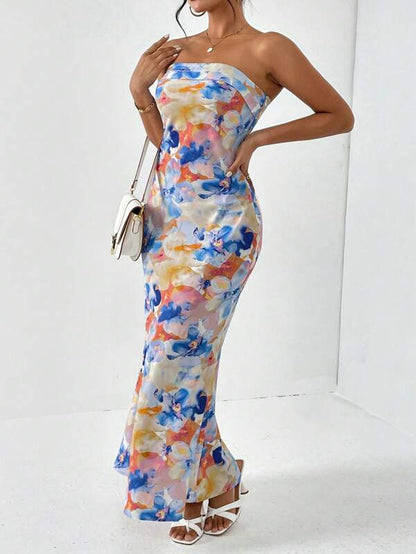 Floral Elegance Draped Tube Dress