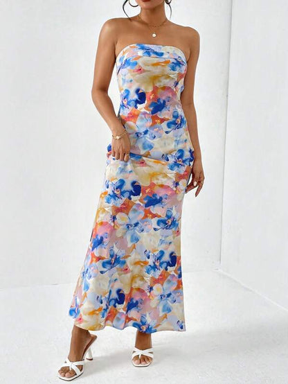 Floral Elegance Draped Tube Dress