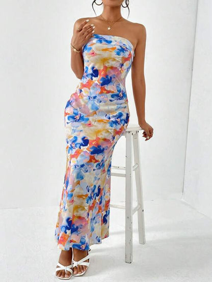 Floral Elegance Draped Tube Dress