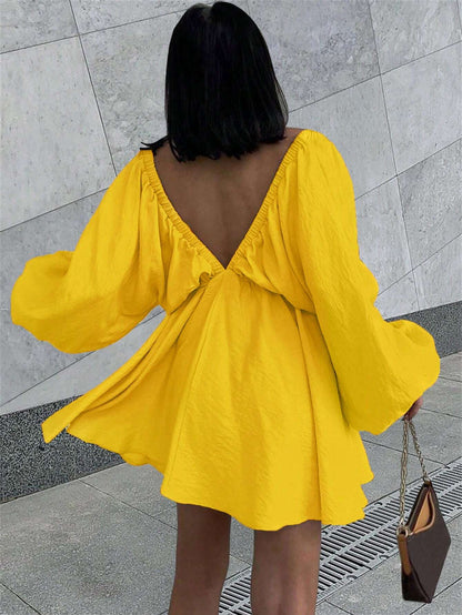 Lantern Sleeve Swing Dress
