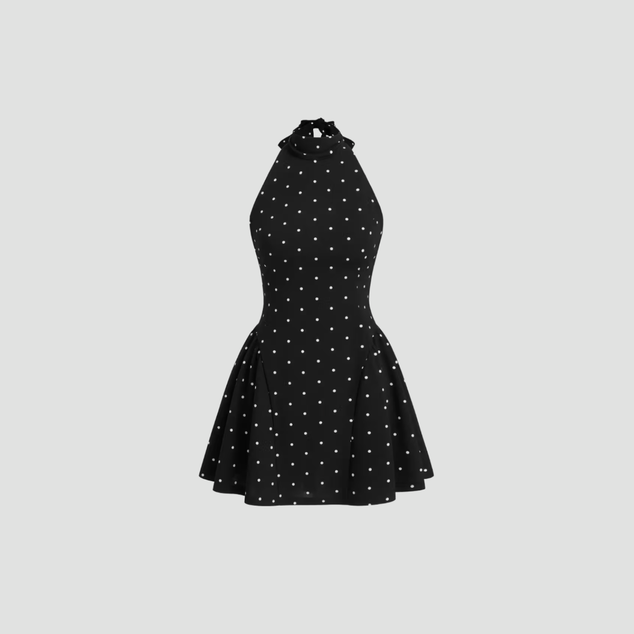 Black Polka Dot Halter Neck Flared Dress