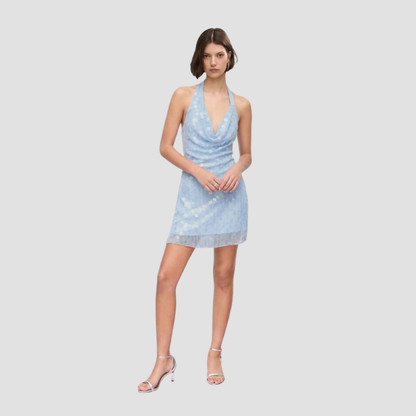 Shimmering Light Blue Halter Sequin Dress