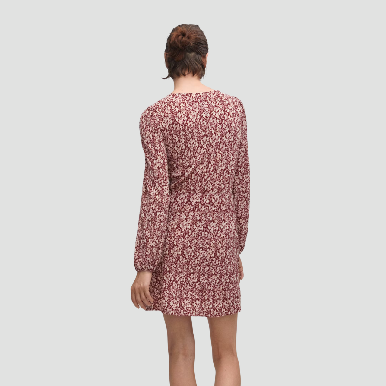 Red Floral Long Sleeve V-Neck Dress