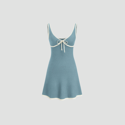Light Blue Textured Sleeveless A-Line Dress