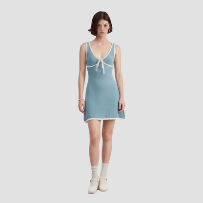 Light Blue Textured Sleeveless A-Line Dress