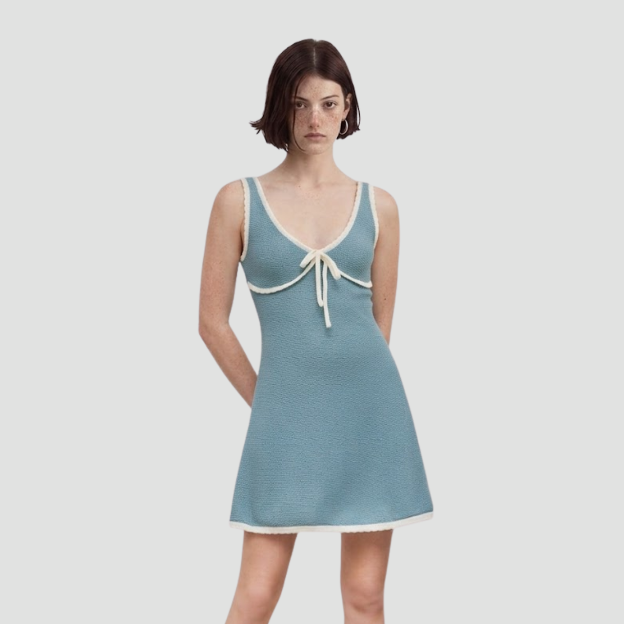 Light Blue Textured Sleeveless A-Line Dress