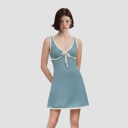 Light Blue Textured Sleeveless A-Line Dress