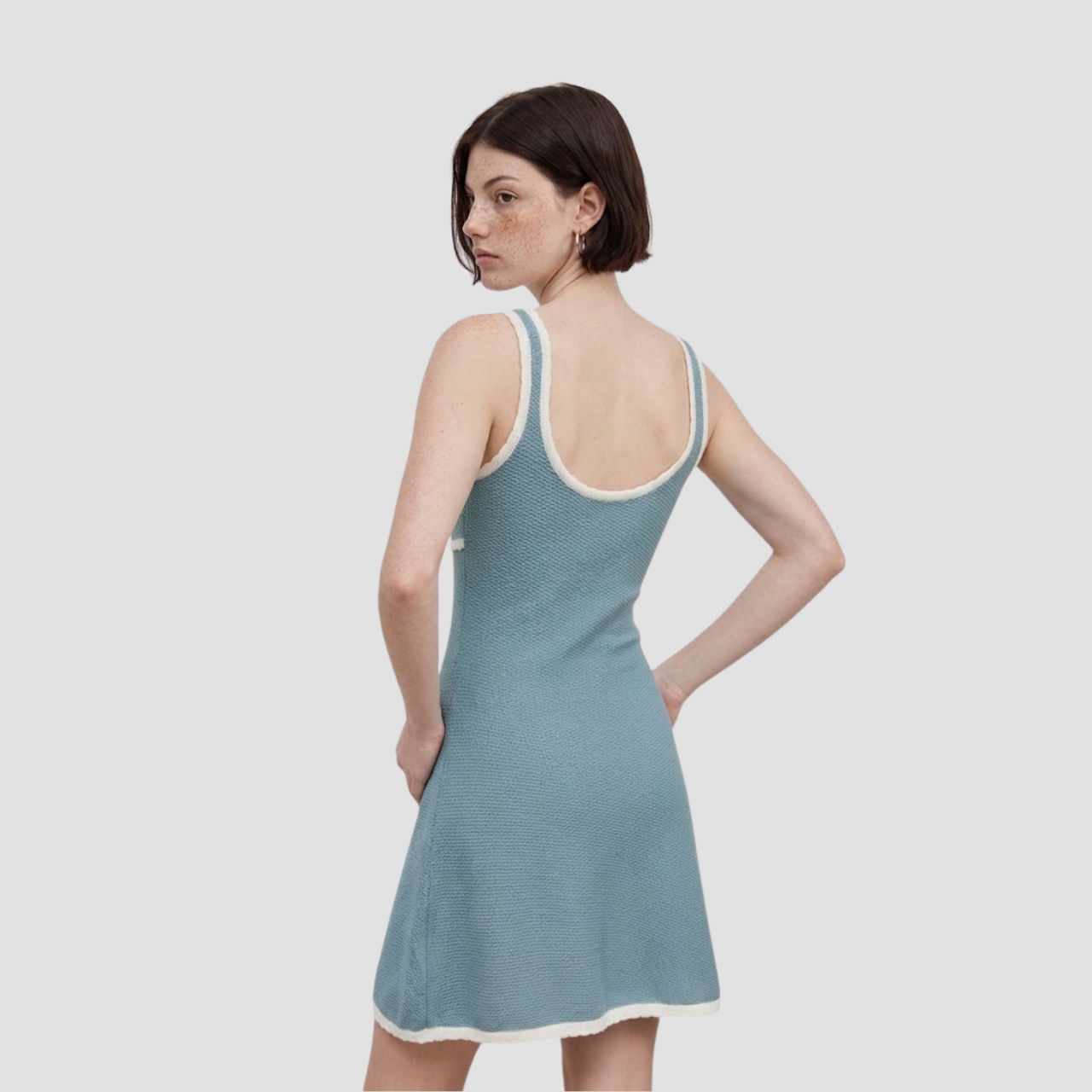 Light Blue Textured Sleeveless A-Line Dress