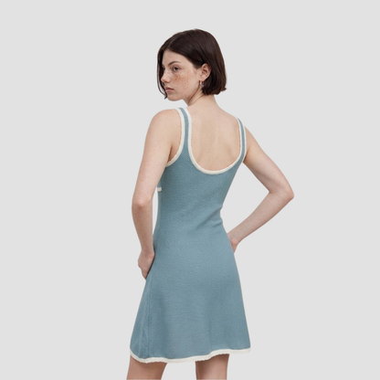 Light Blue Textured Sleeveless A-Line Dress